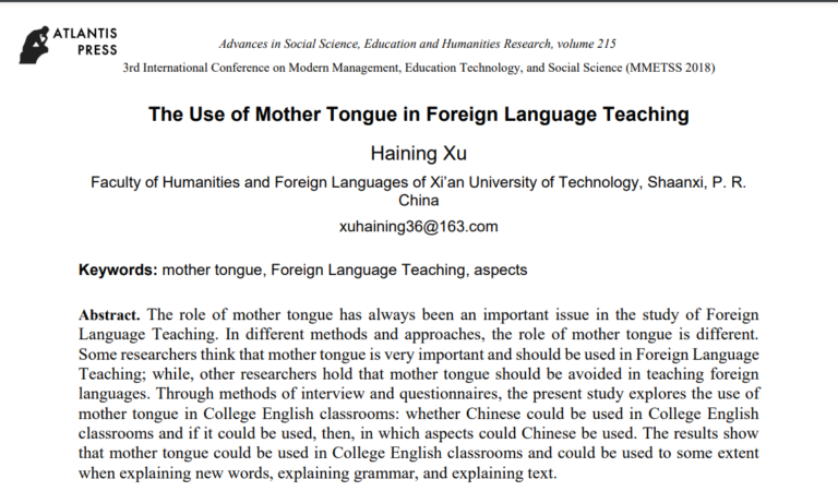 Yabancı Dil Öğretiminde Ana Dil kullanımı